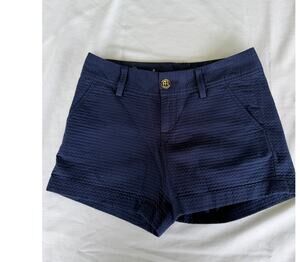 Preppy Coastal Old Money Lilly Pulitzer 100%Cotton Navy Seersucker Shorts 00